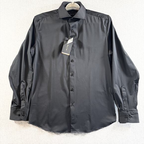 Porter & Ash Shirt Mens Small Black Kinetic Stretch Dress Button Up Long Sleeve - Picture 1 of 13